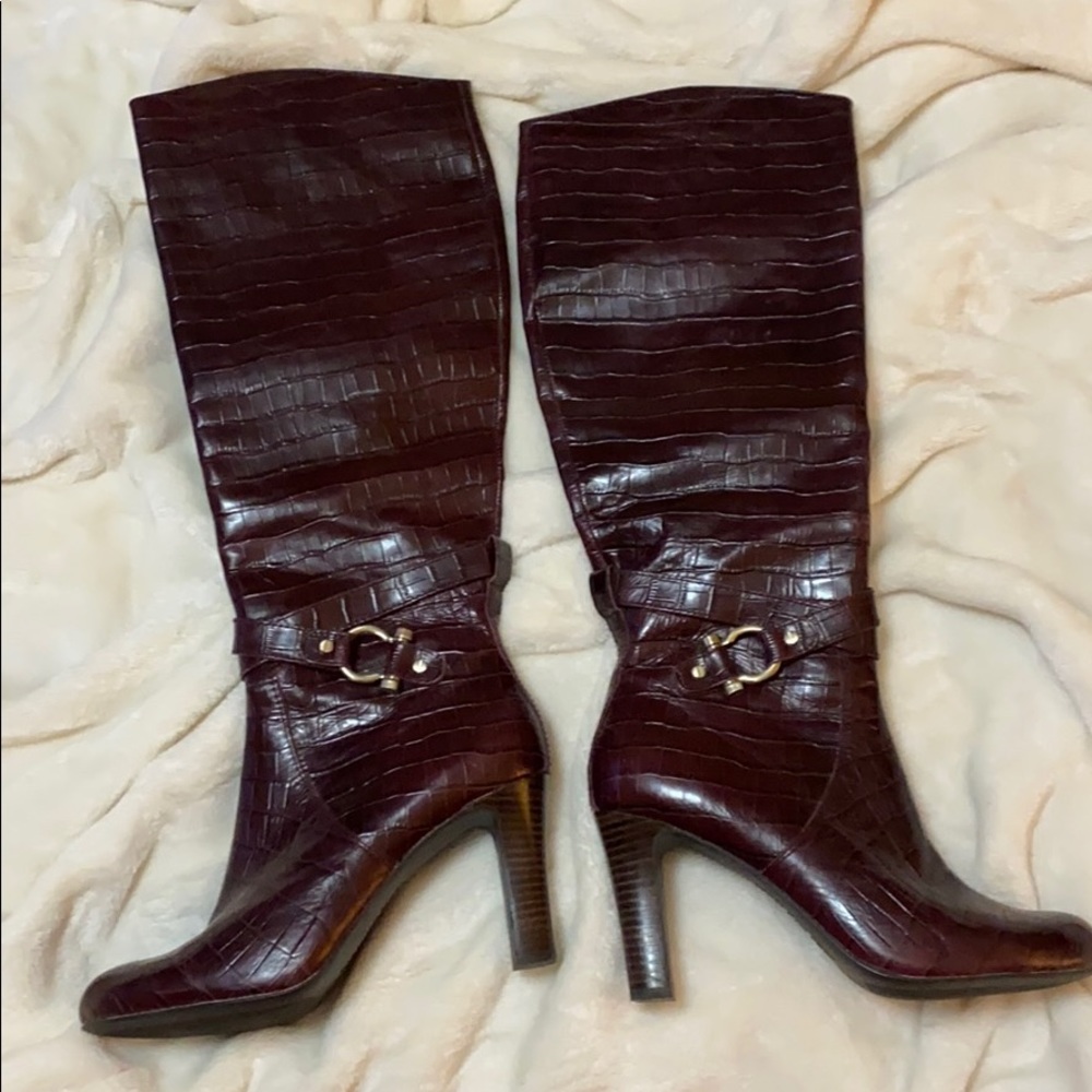 Croc embossed leather high shaft boots